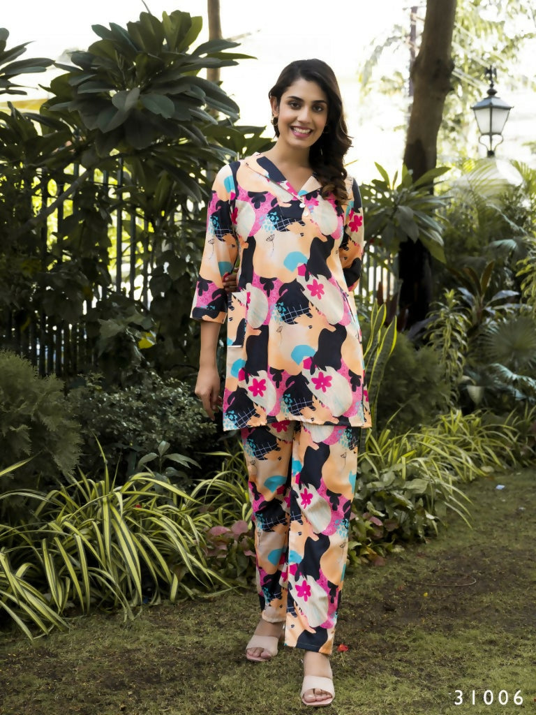 Casual Fashionable Multi Muslin Cotton co-ord set - Manya | Grocsy