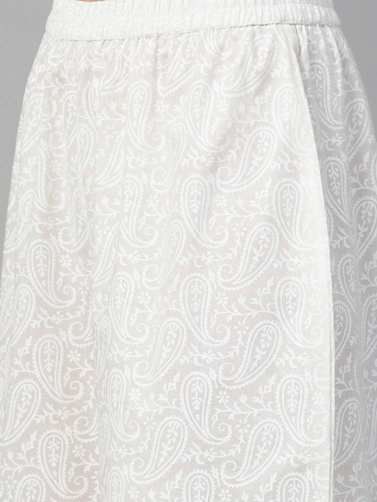 Yufta Women Beige & White Printed Kurta with Palazzo & Dupatta | Grocsy