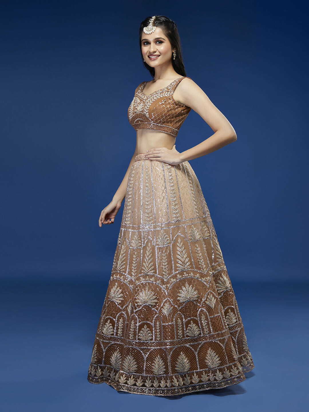 House of Panchhi Rust Net Gotapatti Work Lehenga & Blouse with Dupatta | Grocsy