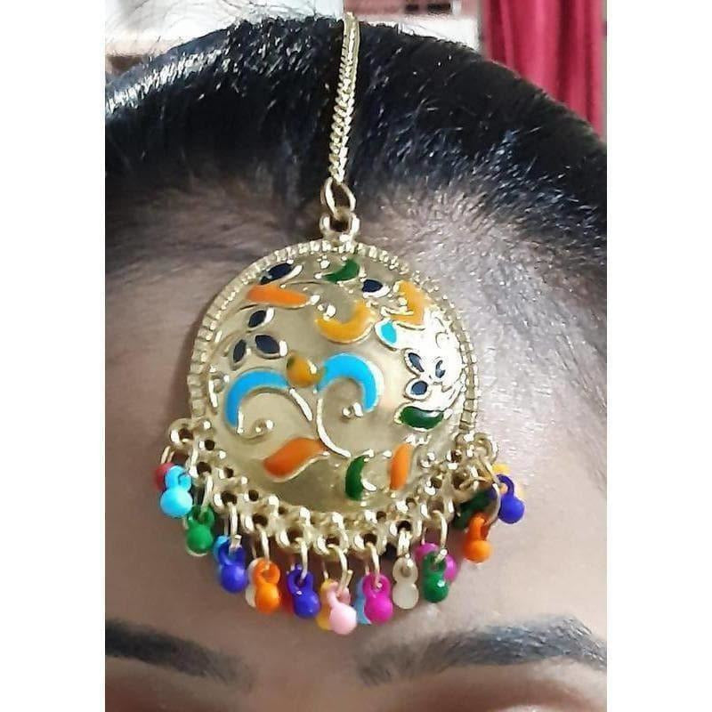 MS Fashion India Multicolor Pearls And Design Gold-Polished Maang Tikka | Grocsy
