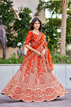 Lehenga Mart Orange Designer Wedding Wear Lehenga Choli | Grocsy