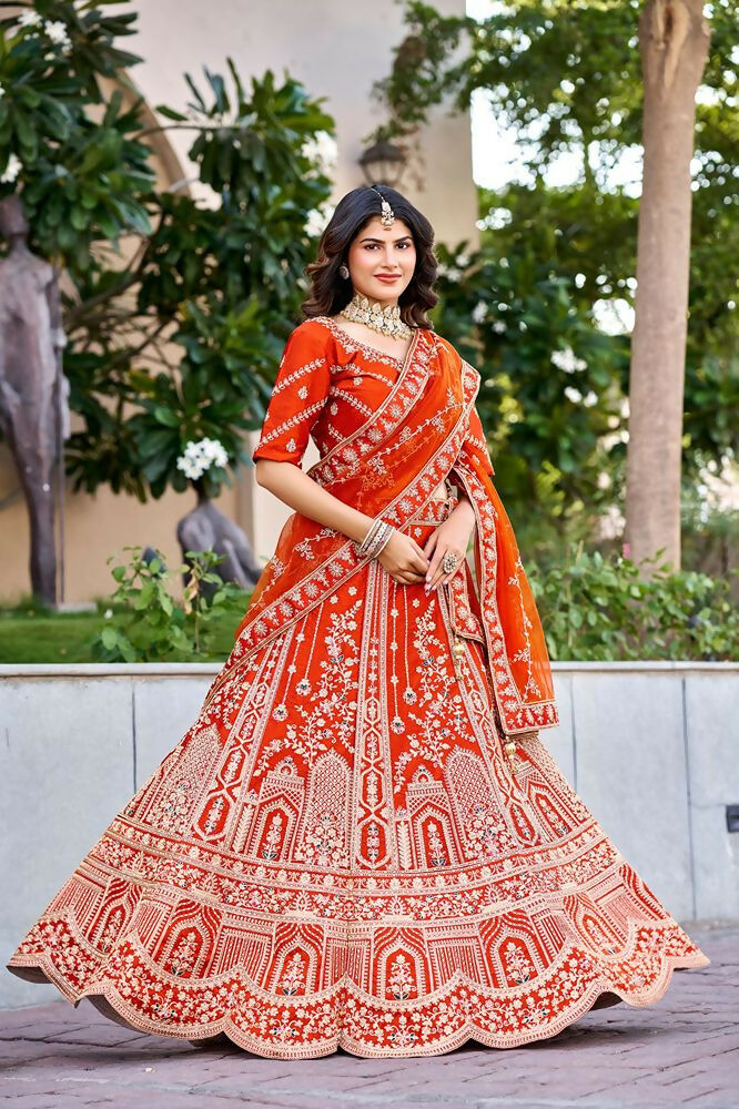 Lehenga Mart Orange Designer Wedding Wear Lehenga Choli | Grocsy