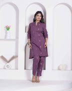 Miravan Womens Abstract Printed Wine Kurta Set | Grocsy