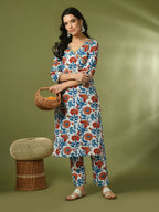 Myshka Women's Multi Printed Cotton Straight Party Kurta Set | Grocsy