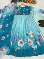 Teeya Creation Womens New Fancy Silk Heavy Quality Fabric With Handwork Sky-Blue Gown Set | Grocsy