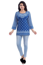 Snehal Creations Royal Blue Faux Crepe Short Kurti Tunic Top | Grocsy