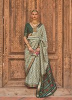 Light Green Silk Geometric Printed Saree With Unstitched Blouse Piece - Aanchal | Grocsy