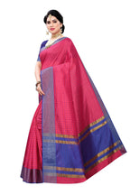 Vamika Pink and Blue Cotton Silk Weaving Saree (Manipuri Pink) | Grocsy