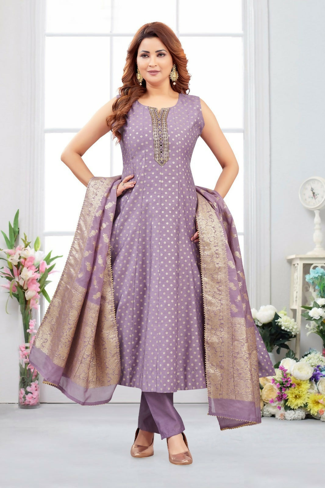 Joban Fashion Jacquard Lylac Color Kurta Set | Grocsy