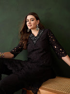 Sangria Embroidered Regular Mirror Work Pure Cotton Kurti With Trousers | Grocsy