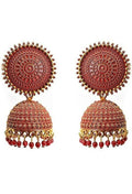 Mominos Fashion Joharkamal Gold-Polished Meenakari Jhumkas For Women & Girls (Red)