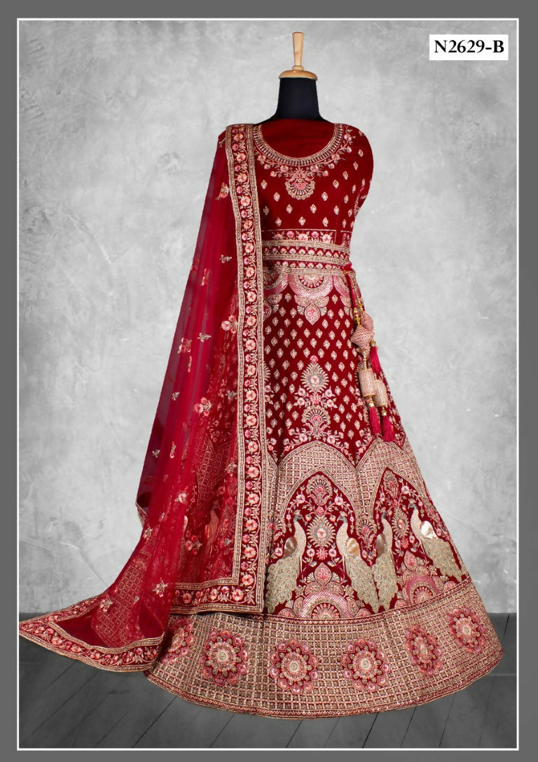 Maroon Velvet Zardosi Work With Pure Mirror Work Lehenga Choli - Nimaya Tyohar | Grocsy