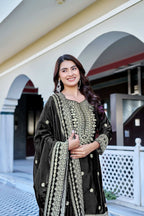 Teeya Creation Black Color Chinon Silk Heavy Embroidery Work Wedding Wear Sharara | Grocsy