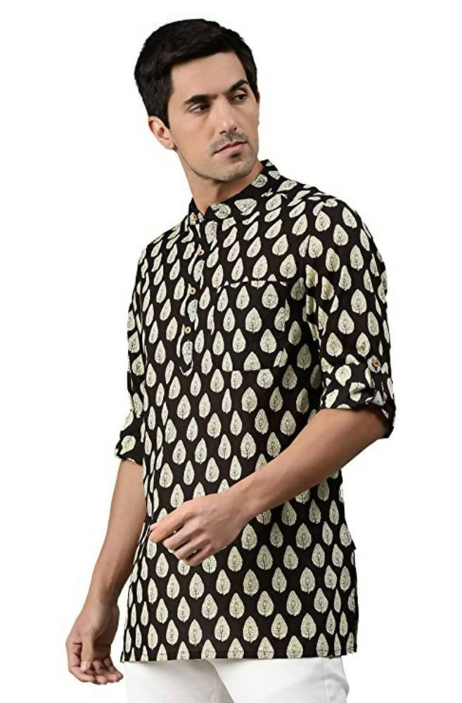 Janasya Men's Black Cotton Kurta | Grocsy