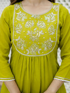 The52 Liril Women's Beautiful Embroidered work Chinon Fabric with Flared Kurta, Pant and Dupatta Set | Grocsy