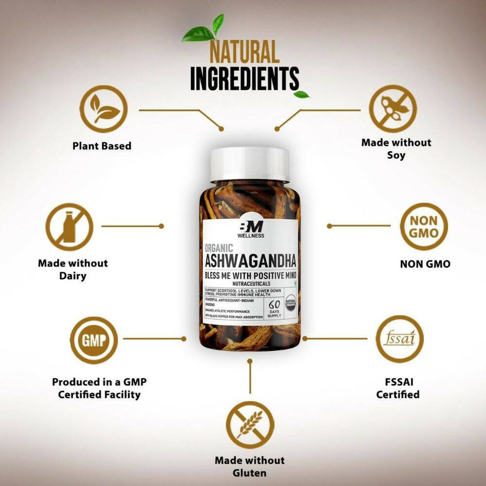BM Wellness Ashwagandha Organic 800 mg Tablets | Grocsy