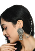 Mominos Fashion Johar Kamal Trendy Oxidized Silver Plated Bahubali Jhumkas