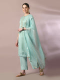Myshka Women's Sea Green Solid Straight Party Kurta Set With Dupatta | Grocsy