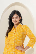Kaajh Women's Yellow Zigzag Print Cotton Co-ord Set | Grocsy