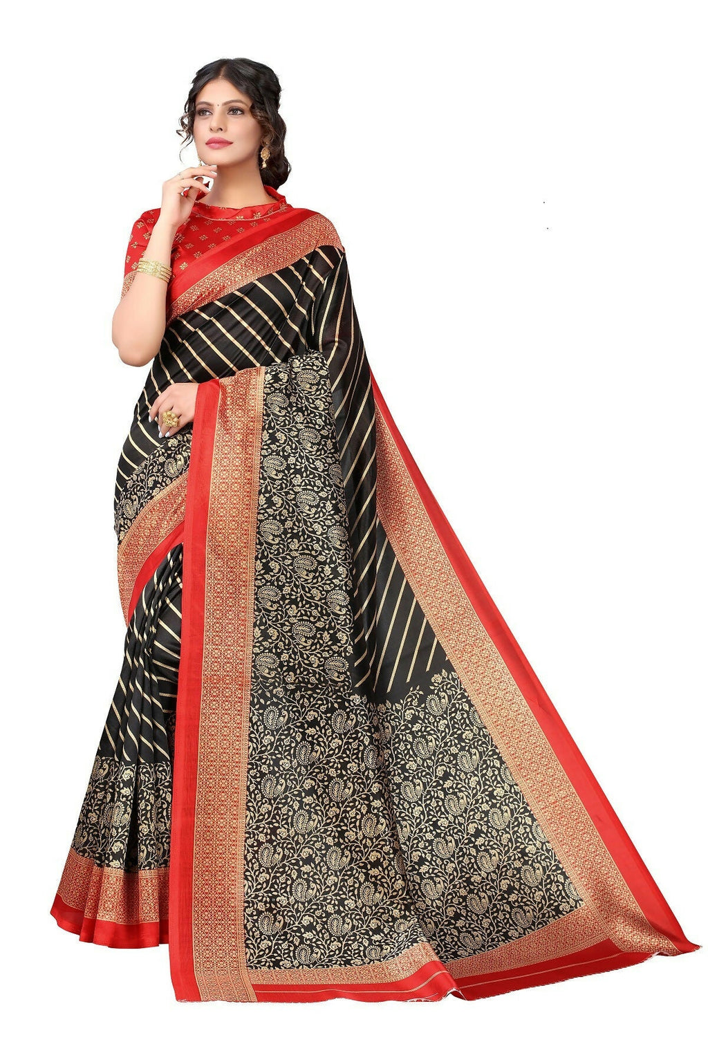 Vamika Black Printed Art Silk Saree | Grocsy