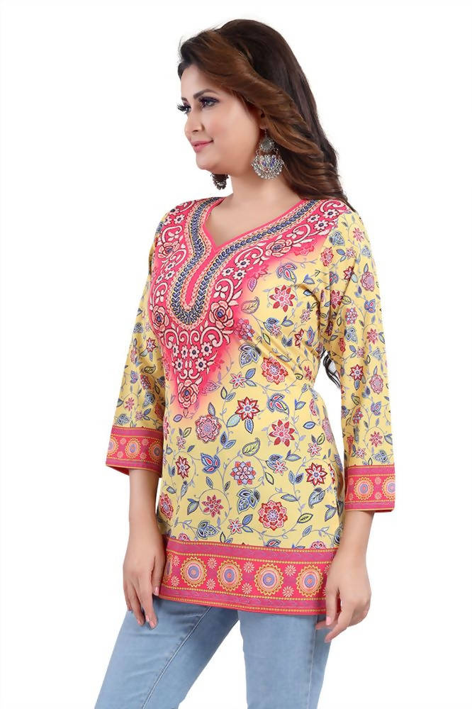 Snehal Creations Alluring Faux Crepe Printed Short Kurti Tunic | Grocsy