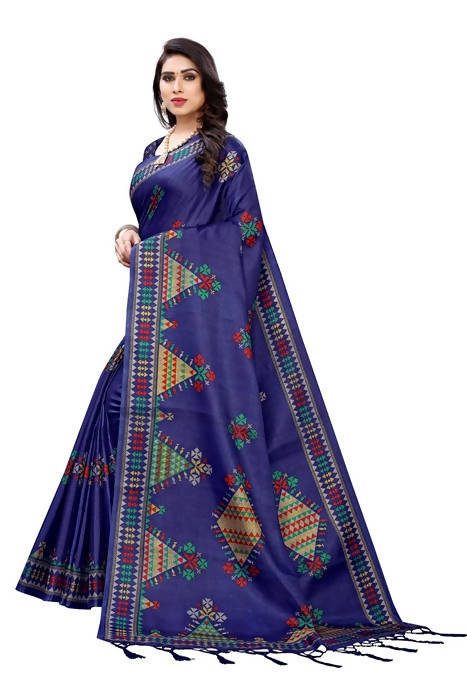 Vamika Navy Kalamkari Print With Jhalar Khadi Silk Saree (KITE NAVY) | Grocsy