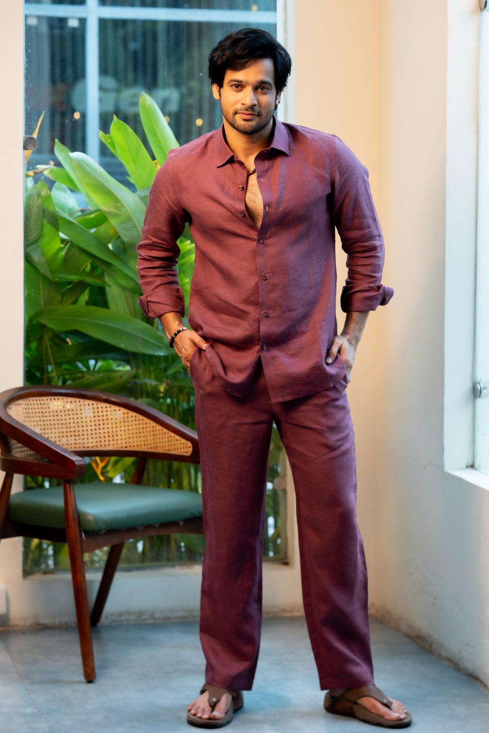 Linen Burgundy Coastal Muse Shirt By Hilo Design | Grocsy