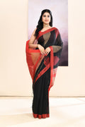 Piyari Fashion Women's Black Temple Border Embellished Cotton Blend Jamdani Saree | Grocsy