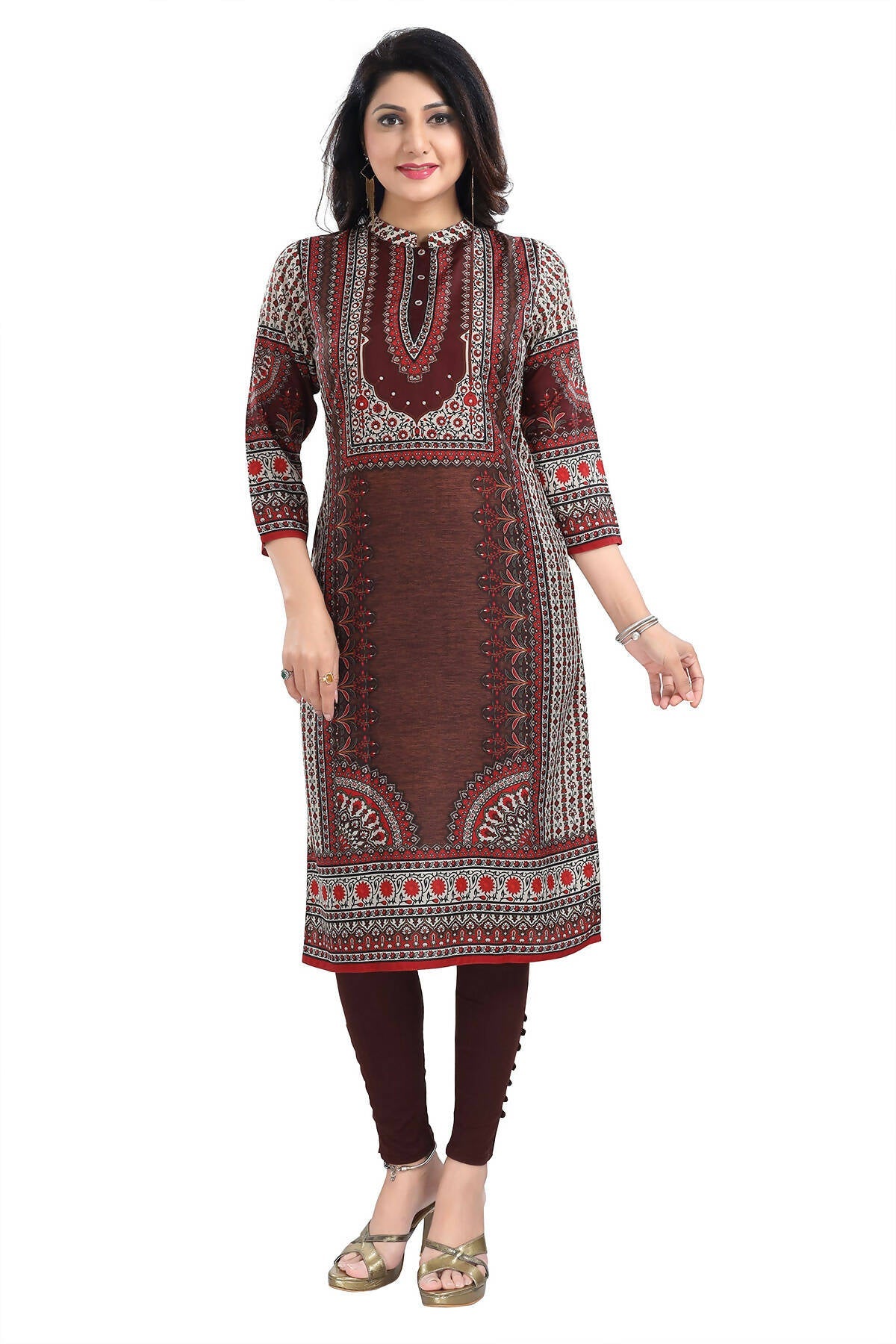 Snehal Creations Beautiful Brown Digital Print Masleen Long Kurti Tunic | Grocsy