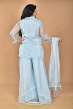 Morchari Women And Hand Embroidery Palazzo Set-Sky Blue | Grocsy