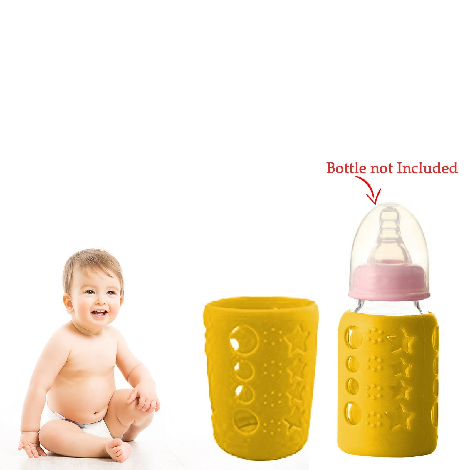 Safe-O-Kid Silicone Baby Feeding Bottle Cover Cum Sleeve for Insulated Protection 120mL- Yellow | Grocsy
