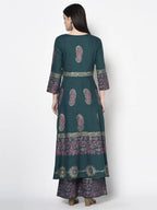 Aniyah Rayon Teal Blue Color Block Print Anarkali Palazzo Set (AN-220K) | Grocsy