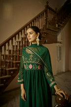 Green Heavy Faux Georgette Anarkali Embroidered Kurta Set - Dhvani | Grocsy