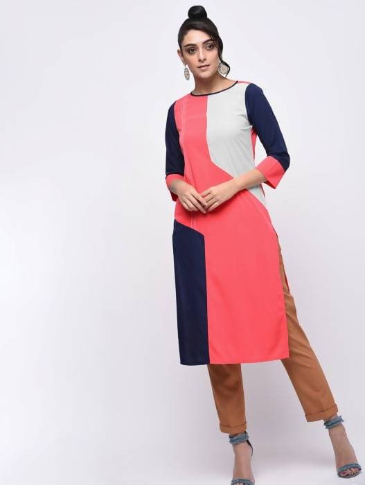 Aniyah Crepe Block Printed Multicolor Straight Kurta (AN-138K) | Grocsy