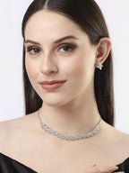 NVR Women Silver-Plated American Diamond Jewellery Set Necklace & Earrings | Grocsy
