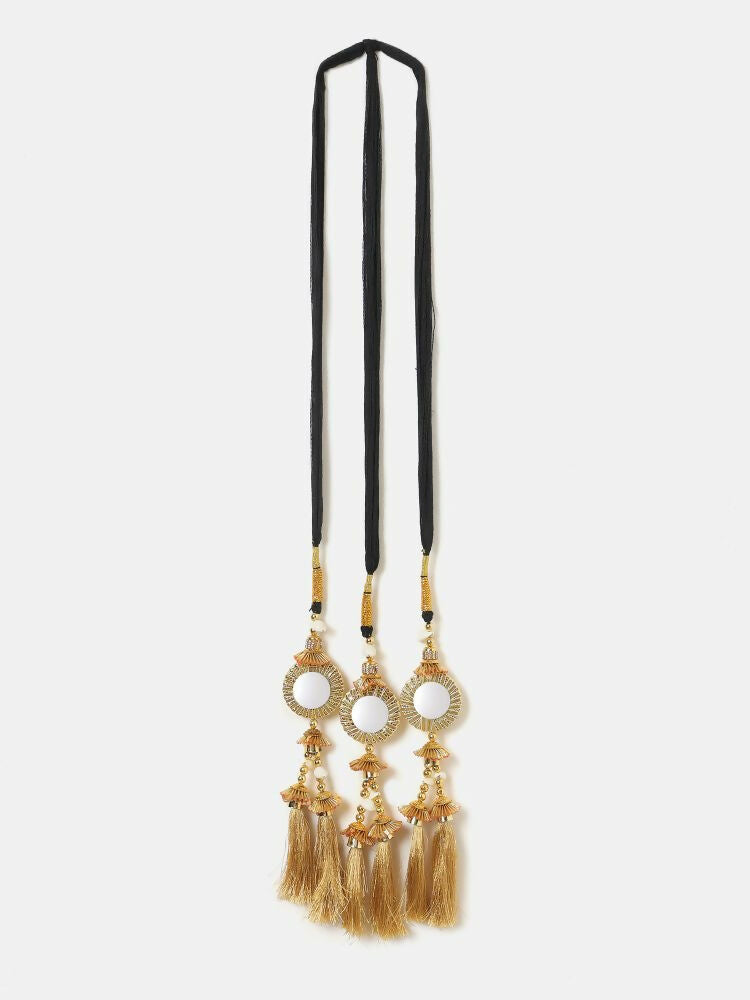 Ruby Raang Gold Gota Pati Work And Threads With Pearls And Black Thread And Mirrors | Grocsy