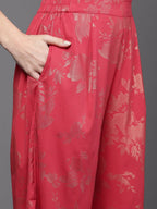 Ahalyaa Women Floral Printed Tunic with Palazzos - Red Color | Grocsy
