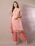 Myshka Women's Pink Solid Straight Party Kurta Set With Dupatta | Grocsy