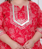 Miravan Plus Size Women'S Red Cotton Gota Work Kurta With Palazzo | Grocsy
