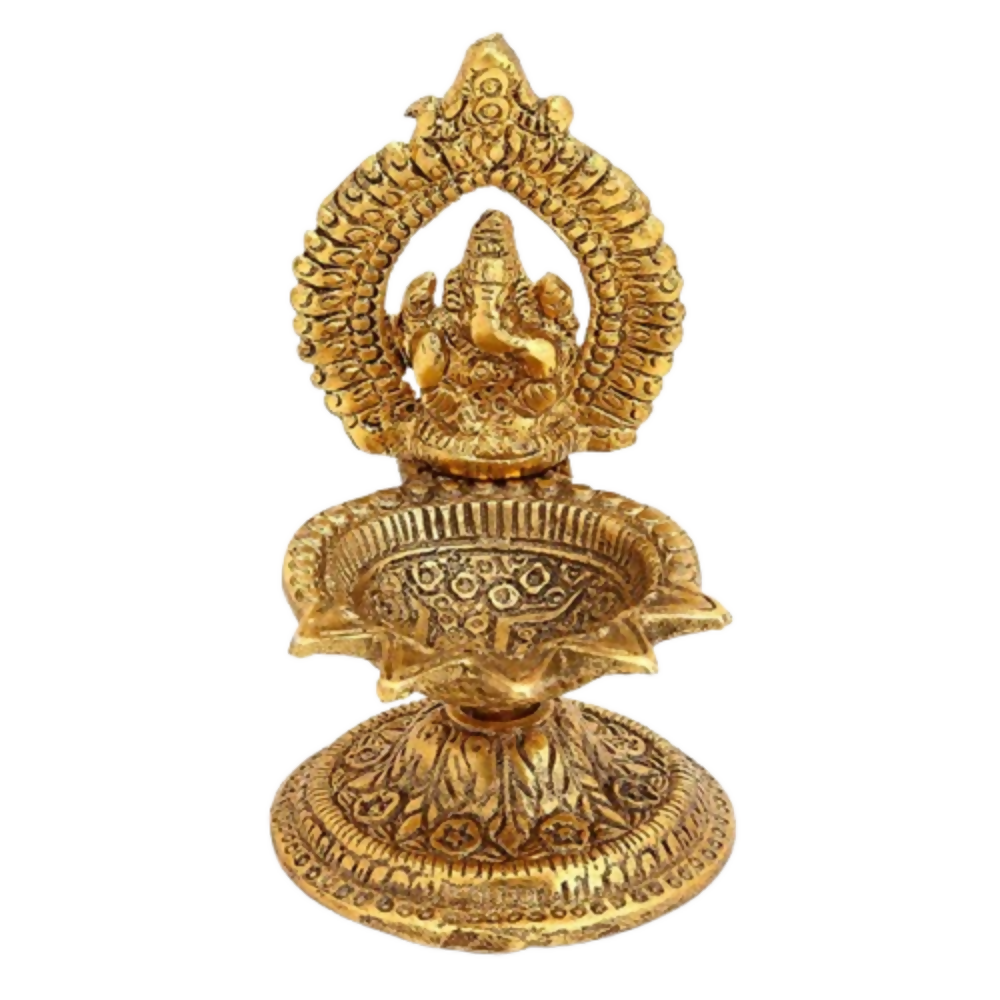 CraftVatika Ganesh Brass Idol Diya Oil Lamp Stand Showpiece | Grocsy