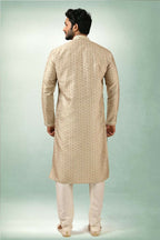 Raivat Ethnic Art Silk Printed Work Kurta Pajama In Beige Colour | Grocsy