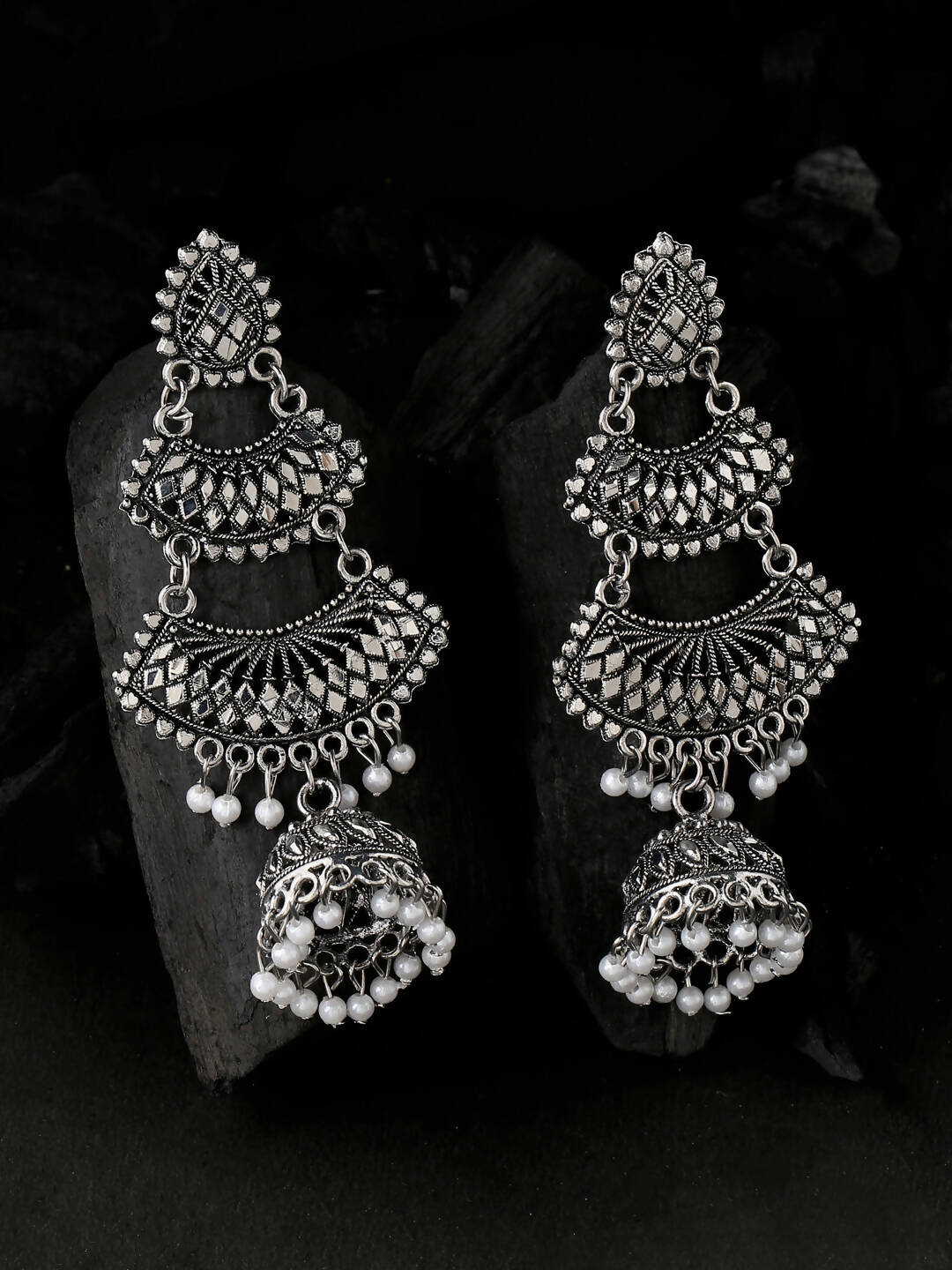 NVR Women Silver Toned Contemporary Jhumka Earrings | Grocsy
