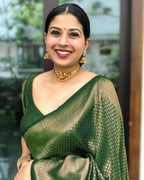 DEIANA'S Beautiful Designer Golden zari Soft Lichi Silk Saree - Green | Grocsy
