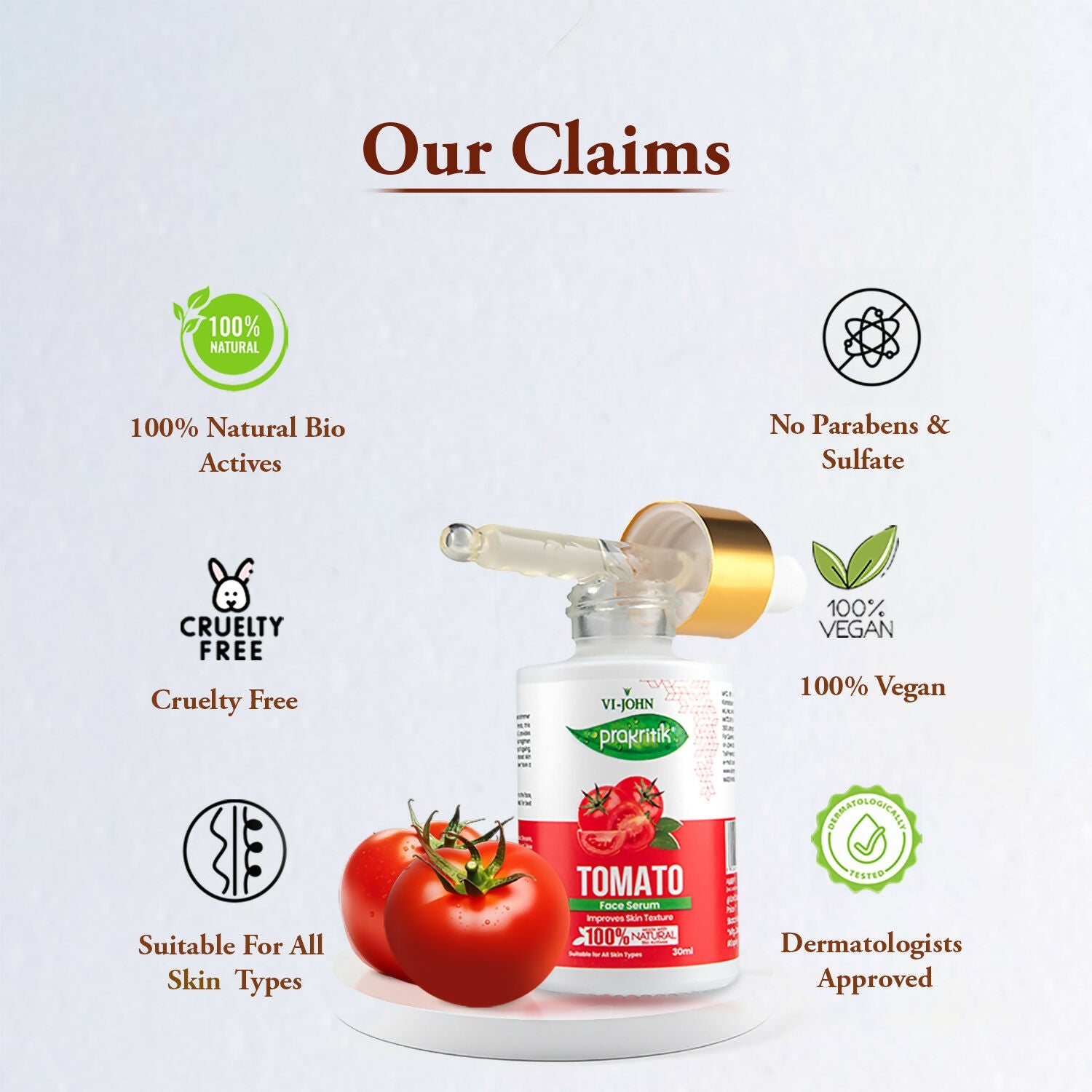 VI-JOHN Prakritik Tomato Face Serum, Moisturizes & Hydrates, Made With 100% Natural Bio Actives | Grocsy