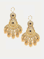 Ruby Raang 22k Gold Polished Kundan Chand Earrings With Ear Chains | Grocsy