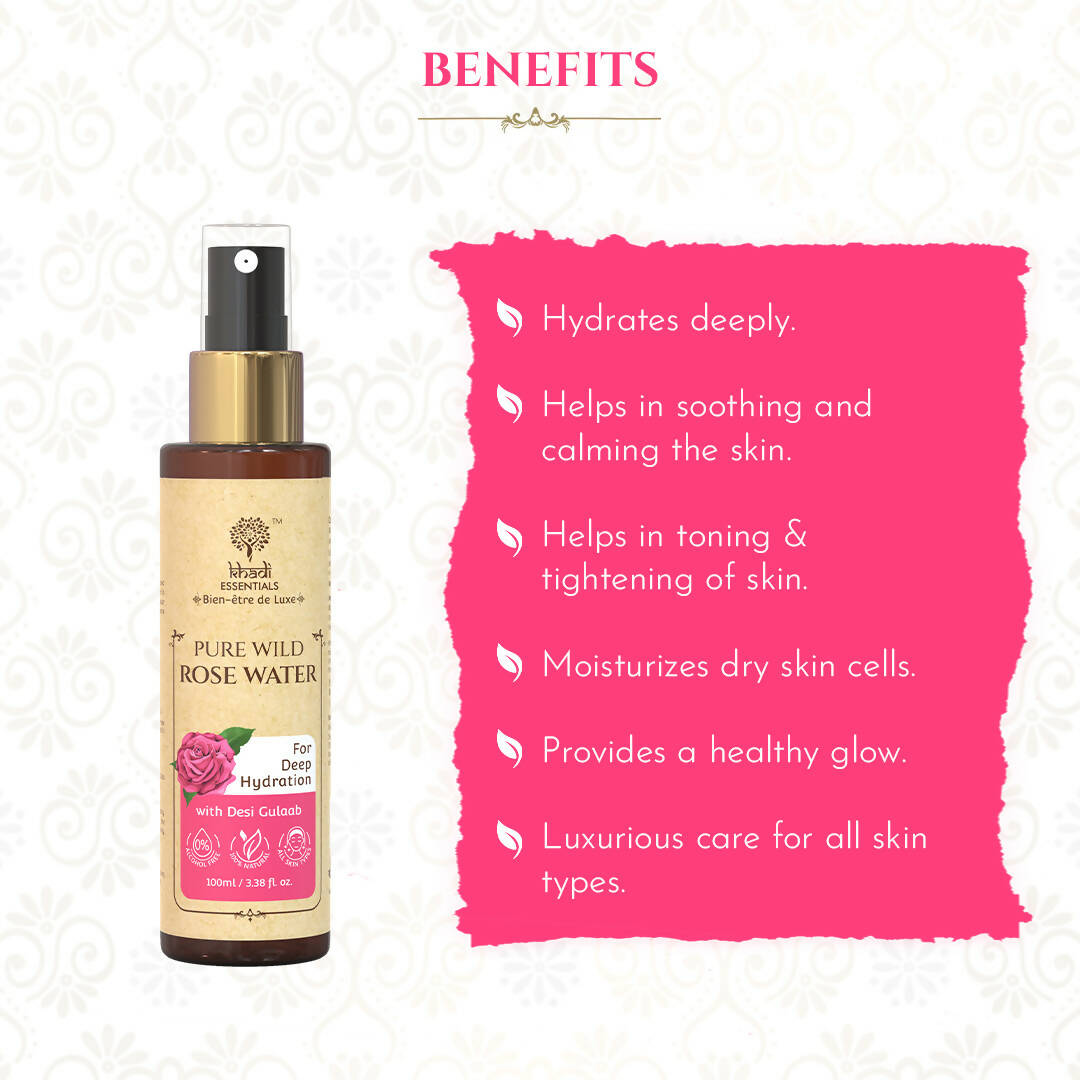 Khadi Essentials 100% Pure Wild Rose Water | Grocsy