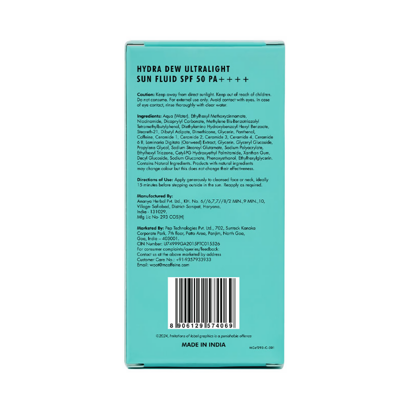mCaffeine SunFix Hydra Dew Ultralight SunFluid SPF 50 PA++++Sunscreen | Grocsy
