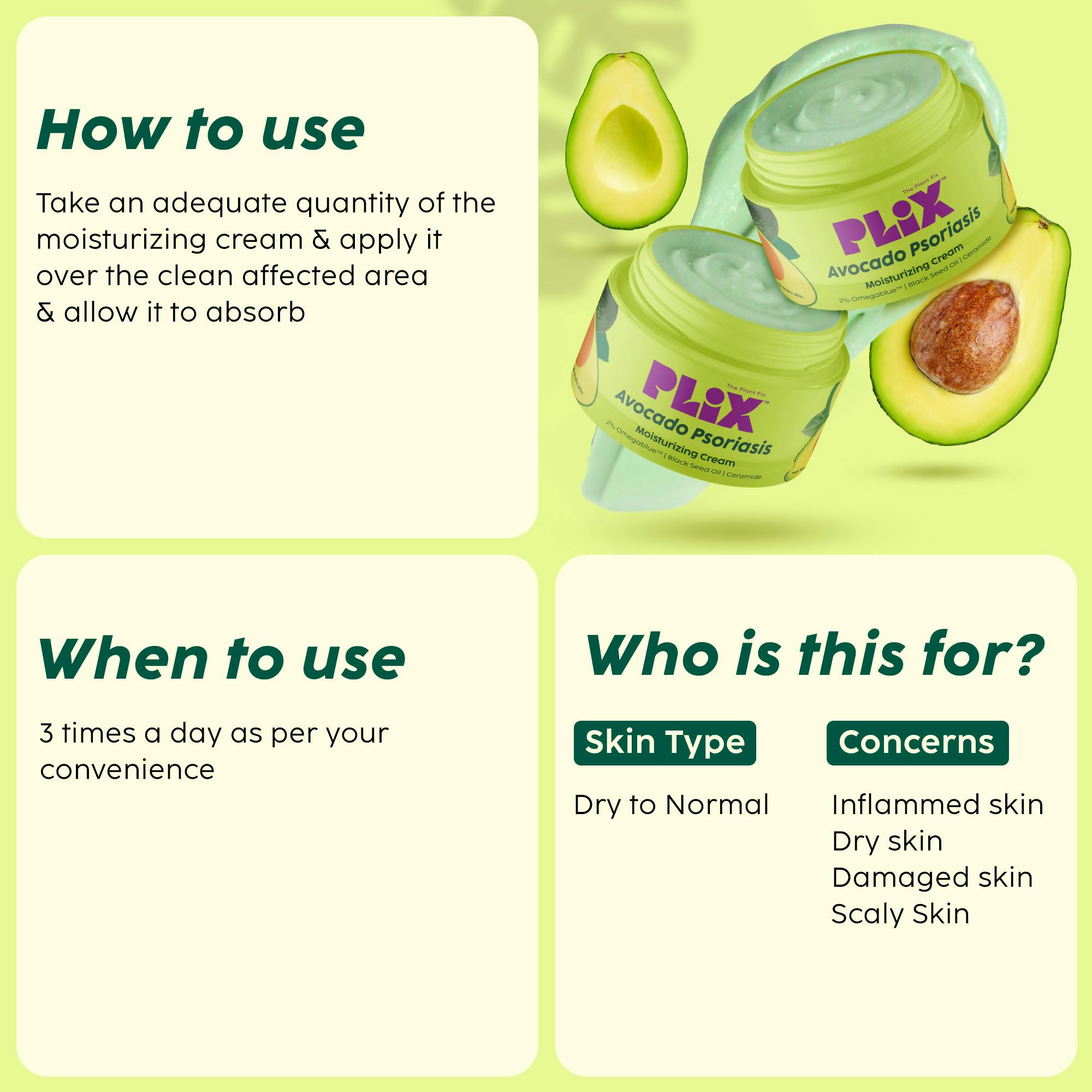 PLIX The Plant Fix Avocado Psoriasis Moisturizing Cream with 2% Omegablue For Dry & Flaky Skin | Grocsy