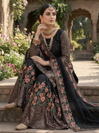 Teeya Creation Black Fendy Silk Heavy Embroidery Work Party Wear Sharara Suit | Grocsy