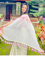 Exclusive Collection Beautiful White Pink Pure Cotton Hand Weaving Handloom Saree With Running Blouse Piece | Grocsy